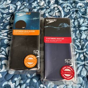 NWT Speedo Elastomeric Solid Swim Caps - Black and Blue